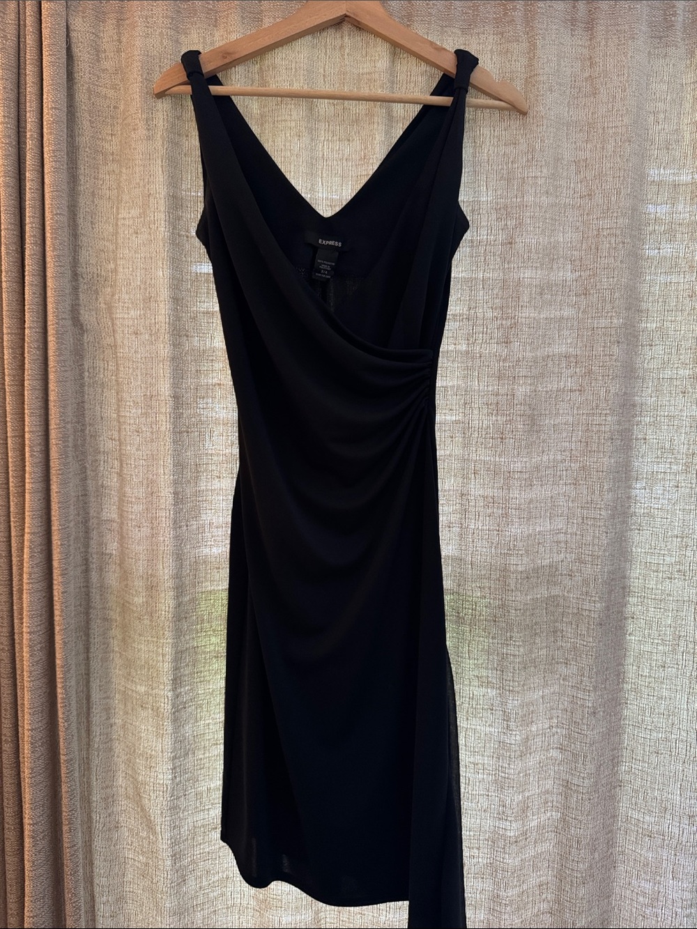 Express Black Draped V-Neck Midi Dress